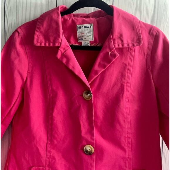 VTG Y2K Old Navy Bright Pink Collared Button Down 100% Cotton Trench Coat - Picture 4 of 8